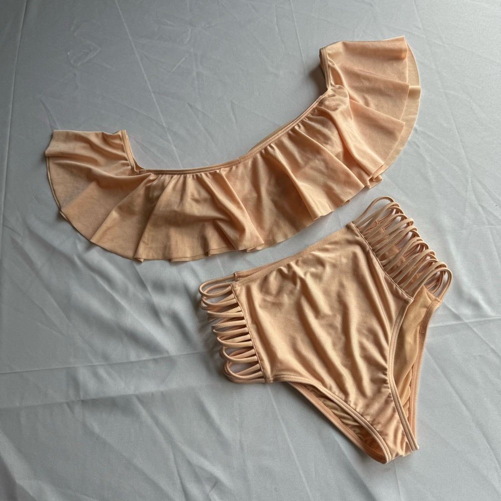 NWT O'Neill Lux Solids Peach High-Waisted Bikini Set - Picture 6 of 11
